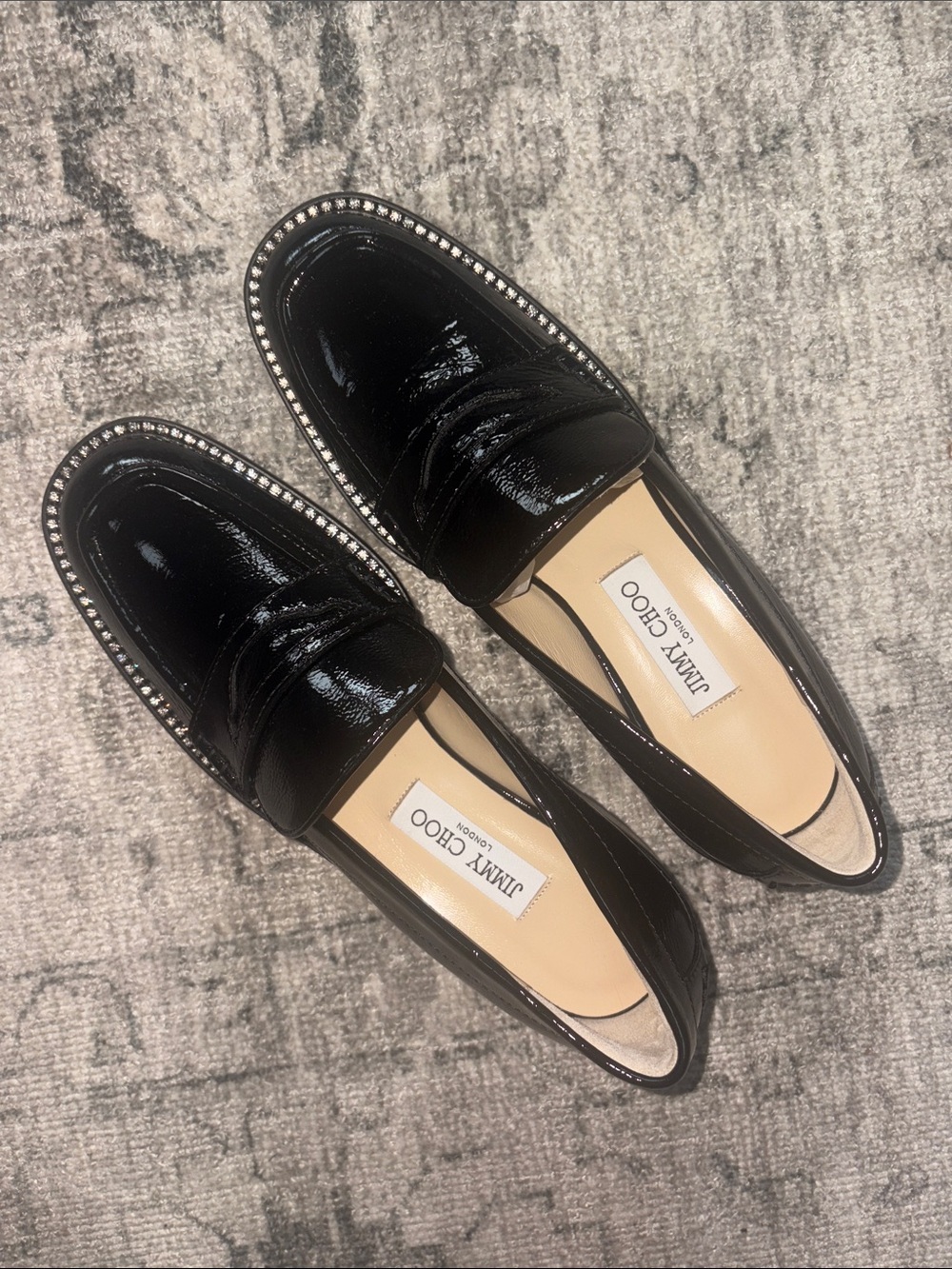 Jimmy Choo Black Patent Leather Loafers with Crystal-Trim - Picture 3 of 8